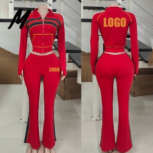 Op maat gemaakt logo Waffle Dubbelkleurig Patchwork V-hals Lange mouwen Ritsjas en wijde broek 2-delige set 2025 - Product Image 3