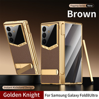 Casing Ponsel Kaca Temper Anti Gores Transparan dengan Bracket Tak Terlihat Mewah untuk Samsung Z Fold 6 7 8 Ultra Dilengkapi Stylus, Engsel Anti Jatuh