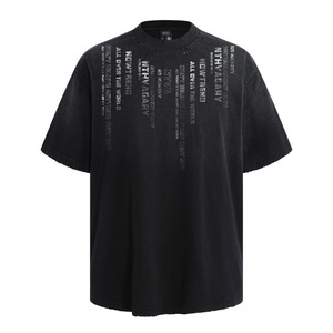 T-shirt imprimé surdimensionné pour homme, style streetwear, délavé vintage, avec <span class=keywords><strong>texte</strong></span> dégradé vertical, 300 grammes, personnalisable OEM - Product Image 1