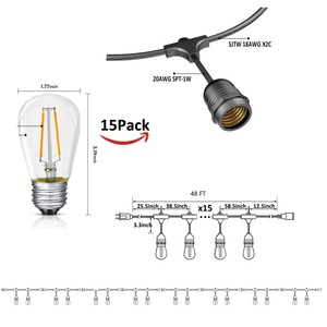 Cadena de luces LED Vintage Edison de 48 pies para iluminación comercial al aire libre IP65 hebras de plástico 15 bombillas colgantes para - Product Image 3