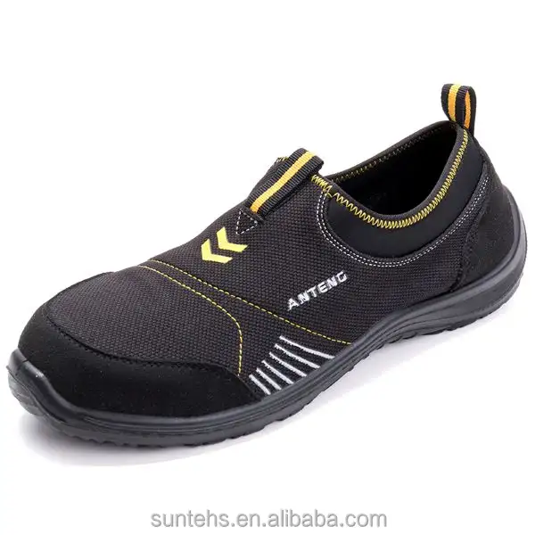 AS051 S1P Chaussures de sécurité à bout en acier Tissu à noyau de maïs noir Semelle intérieure en éponge haute élastique avec chaussures à doublure sandwich