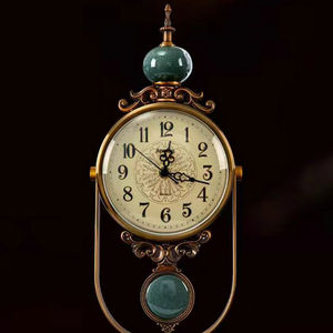 European Retro Desktop <b>Clock</b> Circular Metal Silent Table <b>Clock</b> Home Ornament Grandfather Style Decorative Timepiece - Product Image 2