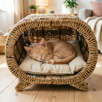 Lit pour chat en osier tressé fait main, écologique, imperméable, avec cadre en acier, logo personnalisé OEM, panier pour animaux en coton doux, pour l'extérieur