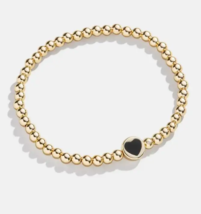 Inspire bijoux Positivité coeur Bracelet breloque ronde avec coeur émail 4mm perle bracelet mode bijoux cadeau en gros unisexe