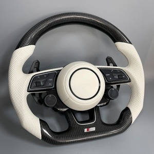 Volant <span class=keywords><strong>sport</strong></span> avec cuir blanc et fibre de carbone, équipé d'un bouton de commande LCD, compatible avec les séries <span class=keywords><strong>Audi</strong></span> <span class=keywords><strong>A1</strong></span>-A8, Q3-Q8, TT et R8 - Product Image 1