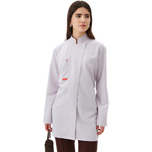 Blouse de laboratoire blanche à manches longues personnalisable uniforme de médecin hospitalier avec logo personnalisé soie et Spandex tissé directement à l'usine - Product Image 4