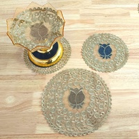 Applique en dentelle ronde brodée de fil doré, ajourée, pour la décoration de table, la housse de canapé, les vêtements et les accessoires de couture DIY