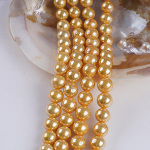 Cadena de Perlas Redondas Edison de 10-13 mm, Perlas Naturales de Agua Dulce Blancas, Nanyang Teñidas en Oro, para Collar DIY, Joyería al por Mayor - Product Image 3