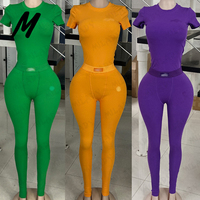 Ensemble 2 pièces pour femmes, hauts et leggings en coton côtelé à manches courtes, couleurs printanières, vêtements de détente, ensembles pour femmes 2025
