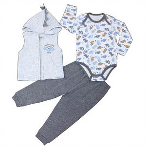 Ensemble 3 pièces pour bébé : body à manches longues, <span class=keywords><strong>gilet</strong></span> à capuche et pantalon long 3 en 1 - Product Image 1