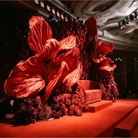Décoration florale artificielle de luxe rouge bordeaux surdimensionnée en papier pour hôtel, banquet, dîner, événement, scène, mariage