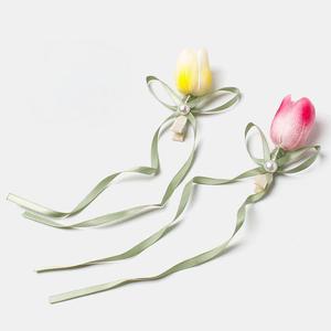 Pinzas para el pelo de flores de tulipán de hadas para bebés y niñas, horquillas de cinta para coleta doble, pinzas de pico de pato, accesorios para el cabello - Product Image 1