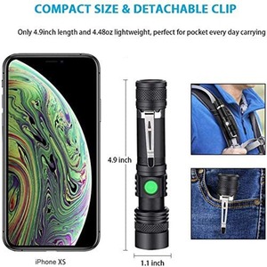 Mini linterna LED T6 con zoom, recargable por USB, portátil, para exteriores, luz de alta intensidad, 1200mAh, luz blanca - Product Image 2