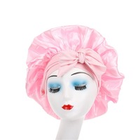 Bonnet de nuit en satin à large bord très élastique pour adulte, avec nœud en ruban, style européen-américain, toutes saisons, pour le soin des cheveux