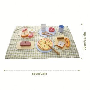 Ensemble de jeu de cuisine en bois pour enfants, pour l'apprentissage précoce de la cuisine, avec accessoires alimentaires et ustensiles de découpe simulés, pour usage domestique - Product Image 3