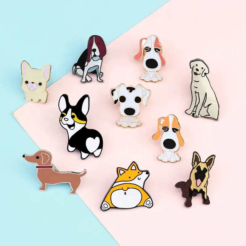 Broche de Collection de chien de dessin animé Corgi Bulldog pour animal de compagnie, veste à revers, pull, badge en émail, épingle d'emblème avec cuisson