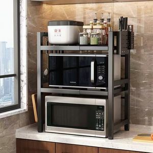 Étagère de rangement de cuisine à double niveau, support pour four à micro-ondes, organisateur de comptoir multifonction, design contemporain en métal - Product Image 2