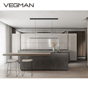 Роскошные модульные апартаменты кухонные шкафы современные настенные черные с конструкцией МДФ и столешницей из искусственного мрамора - Product Image 2