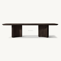 Table de salle à manger rectangulaire en chêne foncé de qualité supérieure, style moderne minimaliste, profil incurvé, double piétement, table de banquet artisanale pour hôtel