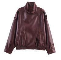 Manteau en similicuir à col montant uni pour femme, style européen et américain, tendance printemps, best-seller