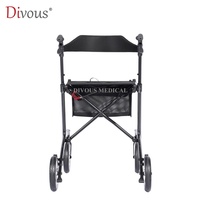 Déambulateur à 4 roues en fibre de carbone ultralégère pour personnes âgées, capacité de 120 kg, pliable, hauteur réglable, certifié CE classe II DIVOUS