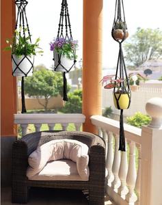 Suspensions pour plantes en macramé, corde de coton d'intérieur, pot de fleurs suspendu, panier porte-plante, décoration de patio, terrasse, plafond, jardin, maison - Product Image 4