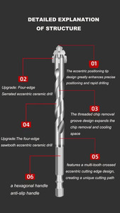 Hot bán 5-12mm Chất lượng cao khoan <span class=keywords><strong>Bit</strong></span> Set Bốn lưỡi răng cưa Lập Dị khoan chéo - Product Image 4