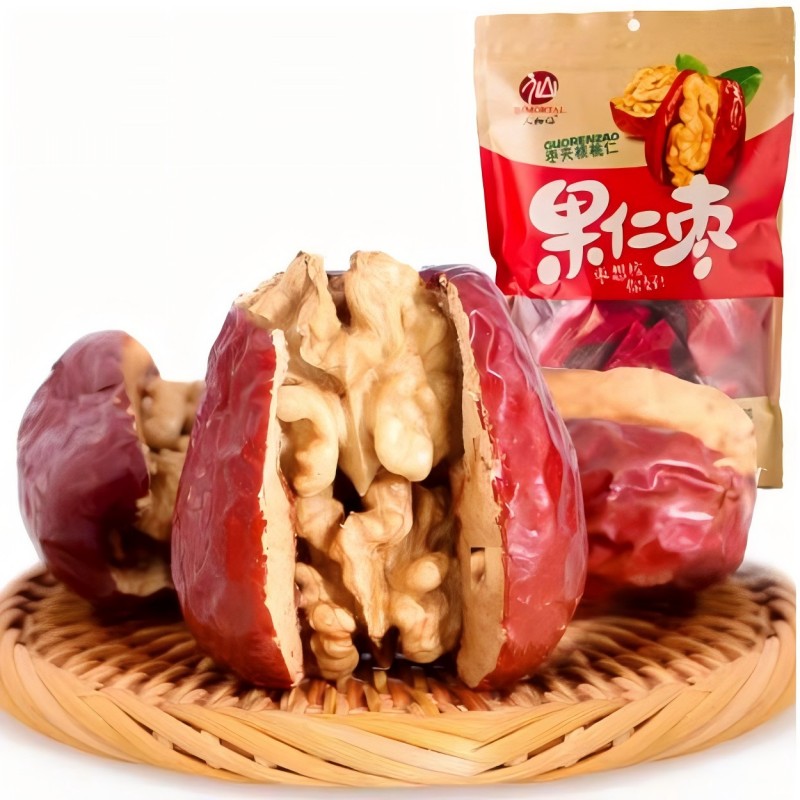 Shaanxi IMMORTAL Red Dates Jujube Зажим с ядрами грецкого ореха 258G Jujube Ядро грецкого ореха, повседневные закуски,