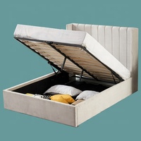 Meubles de chambre à coucher style nordique doux tête de lit arrière ailé faux velours tissu pouf lit de rangement avec ascenseur à gaz Double taille