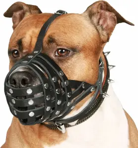 Luxury Custom Breathable Anti-bite Adjustable Leather Basket Dog Muzzle