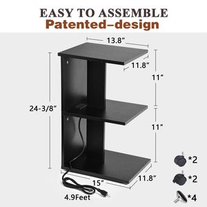 Tavolino nero stretto laterale piccoli spazi USB stazioni di ricarica rotolamento comodino comodino camera <span class=keywords><strong>da</strong></span> letto <span class=keywords><strong>salotto</strong></span> tavolino - Product Image 3