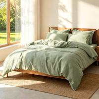Parure de lit de luxe 3 pièces en lin lavé 100% français avec 2 taies d'oreiller, couleur unie, avec attaches intérieures pour coins