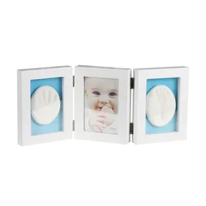 two AIR clay folding wooden frame air dry clay Personalized 3D Baby Handprint and Footprint Photo Frame Kit