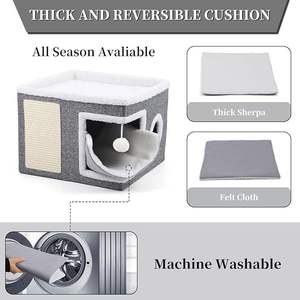 Grande Cuccia di Lusso Pieghevole per Gatti con Pallina Morbida e Tiragraffi Lavabile in Fibra con Rifugio per Gattini - Product Image 5