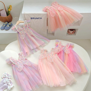 Nuovo Vestito Tutu per Bambina 2025, Abito da Cerimonia <span class=keywords><strong>con</strong></span> Volant in <span class=keywords><strong>Tulle</strong></span> e Fiori, Senza Maniche, Estivo, Vintage <span class=keywords><strong>con</strong></span> Farfalle - Product Image 2