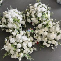 F307 Gros Fleur Artificielle Mariage Rose Blanche Centre de Table Boule de Fleurs en Soie Décoration Florale Centre de Table Boule de Fleurs