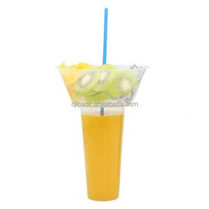 Custom Logo Printed Single Wall 90mm 2-in-1 Snack <b>Drink</b> Cup 700 ML with <b>Straw</b> <b>Plastic</b> Beverage Top - Product Image 1