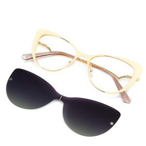 Lunettes de soleil pour femmes 2-en-1 avec monture en métal magnétique œil de chat, verres polarisés TAC UV400, anti-lumière bleue - Product Image 3