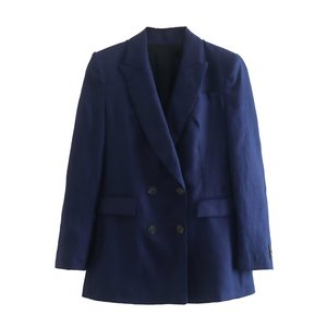 女式2026夏季新款时尚涤纶商务套装双排扣西装外套复古长袖口袋外套 - Product Image 3