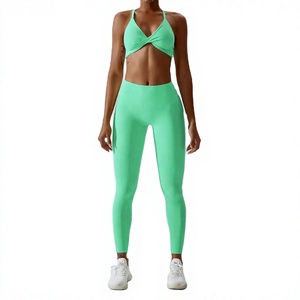 Nouvel Arrivage Ensemble de Yoga Décontracté 2 Pièces pour Femme en Toile Unie Séchage Rapide Respirant Écologique Usage Quotidien Printemps/Été Fitness - Product Image 4