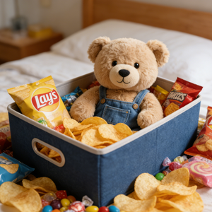 <span class=keywords><strong>Orsacchiotto</strong></span> Morbido in Peluche con Salopette in Denim Blu, Imbottitura in Poliestere e Cotone PP, Design Ricamato, Regalo per Compleanno o Baby Shower - Product Image 1