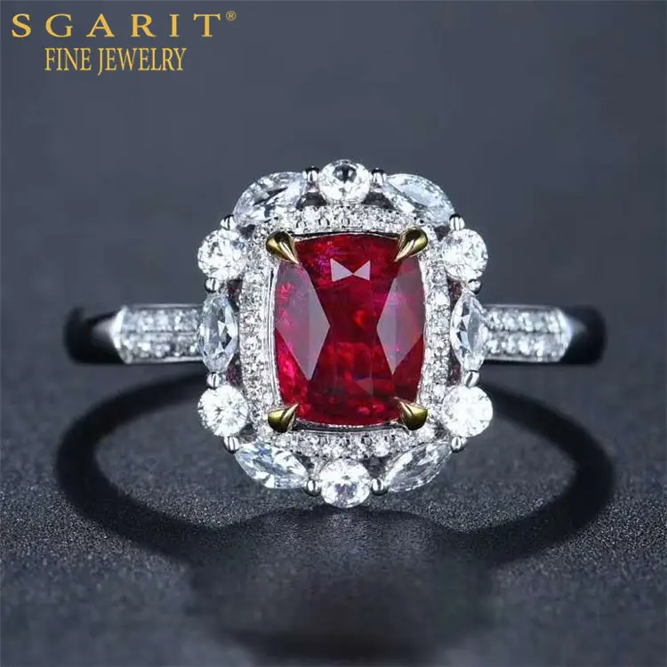 SGARIT Perhiasan Batu Tanpa Panas Kualitas Tinggi dengan Harga 1,61 Ct Cincin Ruby Alami Tanpa Panas Merah Darah Merpati Emas 18K