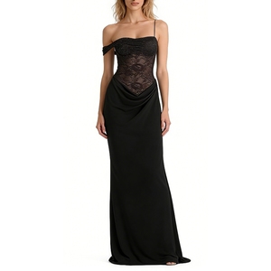 เดรสยาวผู้หญิงแบบไหล่เดียว แต่งผ้าลูกไม้ คอร์เซ็ทซีทรู กระโปรงจับจีบ ชุดราตรีออกงาน แฟชั่น - Product Image 4