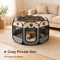 EUR VET Tente de clôture pour animaux de compagnie en nylon écologique à motif de dessin animé, carrée, pliable, pour chaton, avec fermeture éclair, protection pour chien