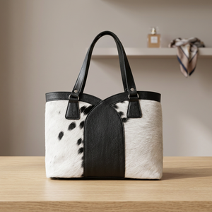 Cow Pattern Modern Luxury Women's Full Grain Calf Leather <b>Large</b> Capacity Lightweight Button Closure <b>Handbag</b> Classic - Product Image 3