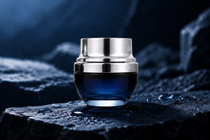Pote de Creme Cosmético de Vidro Luxuoso de 20g, 30g, 50g, Embalagem Azul para Cuidados com a Pele, Tampa Prateada, Recipiente Vazio com Logotipo Personalizado para Creme Facial - Product Image 2