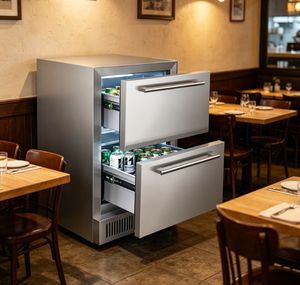 Réfrigérateur à boissons sous comptoir pour magasin, supermarché, bureau, hôtel, maison, réfrigérateur à tiroirs élégant en acier inoxydable - Product Image 1