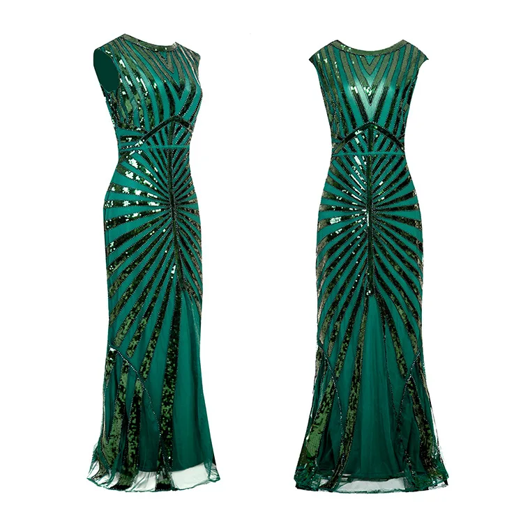 green emerald velvet dress 1920s Black Natalia Long Gatsby Dress