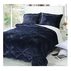Wholesale Soft Luxury Design Reversible Polyester Microfiber 3pcs Sherpa Fleece Comforter Set