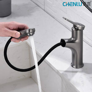 Robinet de lavabo monocommande avec douchette extractible, à poser sur le comptoir, avec cartouche céramique, monotrou, gris anthracite - Product Image 3